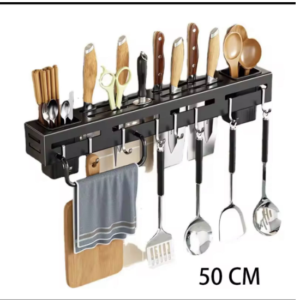 Stainless Steel Frame Wall Mounted Knife Holder Kitchen Nail Free Storage Rack Knife With Hook Kitchen Cabinet Storage Rack